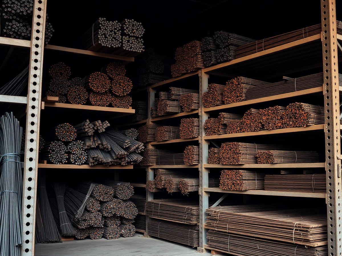 TMT bar bundles stacked inside the DB Steel Hub yard
